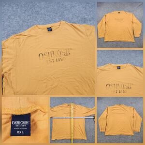 VTG Y2K OshKosh T Shirt Mens 2XL Yellow Long Sleeve Crewneck Distressed Graphic